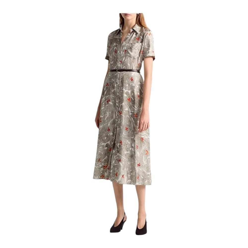 Altuzarra Kierra Gray and Orange Printed Midi Dress Size 10 (42) *** no belt - Picture 2 of 13